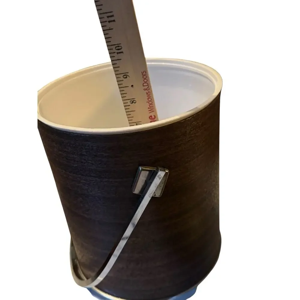 VTG Serv-Master‎ Ice Bucket Retro Woodgrain Silver Accent Barware Party MCM